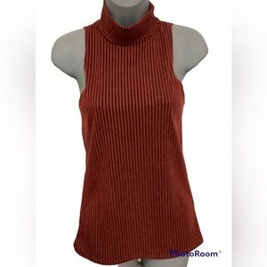 Mock turtleneck sleeveless knit top. Red and black striped. Sz M great condition